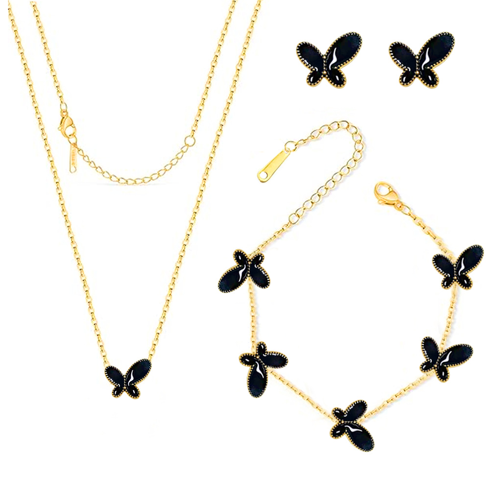 European and American Cross-border Fashion Hot-selling Niche Butterfly Fritillaria Simple Bracelet Necklace Earrings Three-piece Set