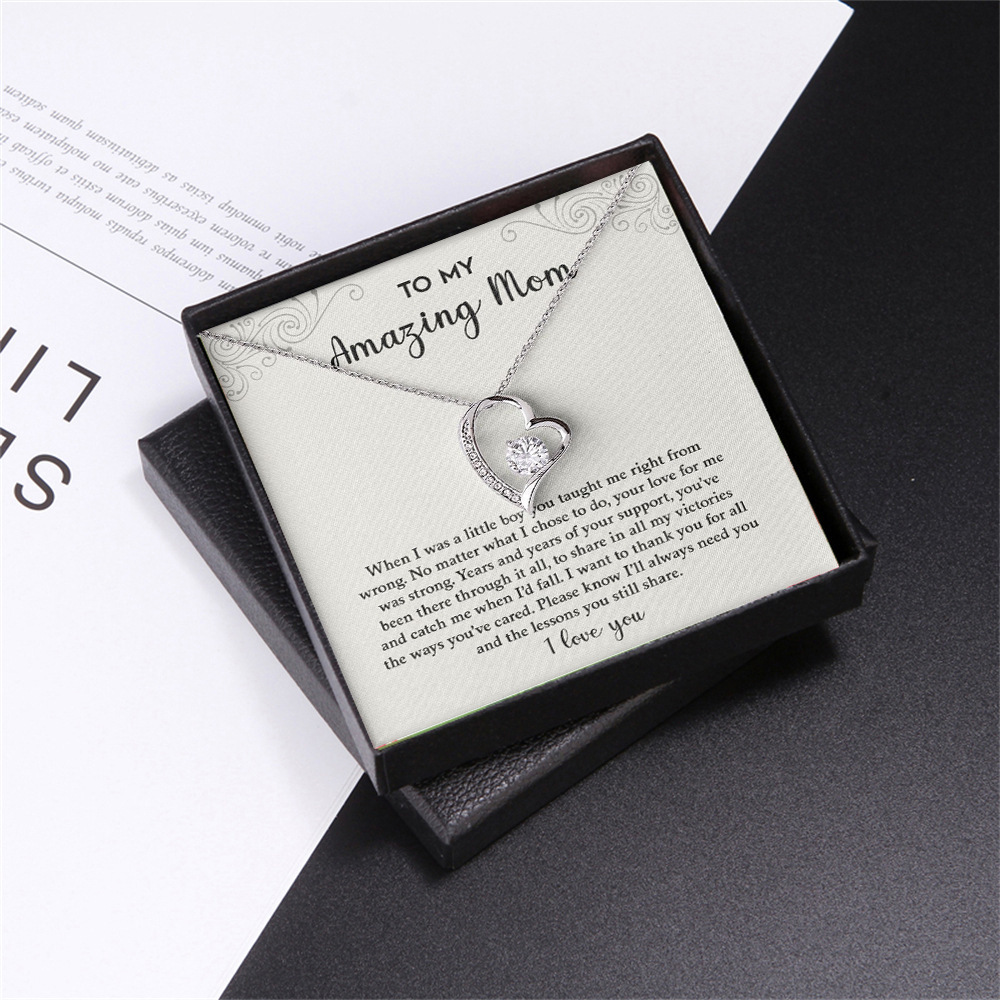 Picture of 1 Piece Love Pendant Eternal Heart Hollow Heart Necklace with Card Gift Box Mother's Day Gift