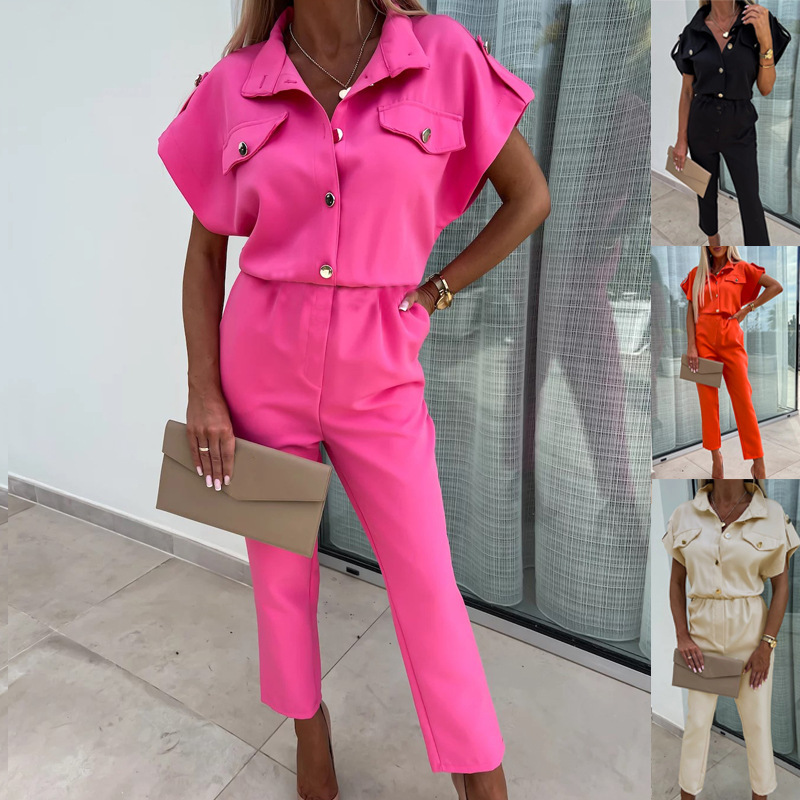 Cross-border European and American Women's 2025 Spring and Autumn New Lapel Button Waist Loose Wide-leg Sleeveless Pants