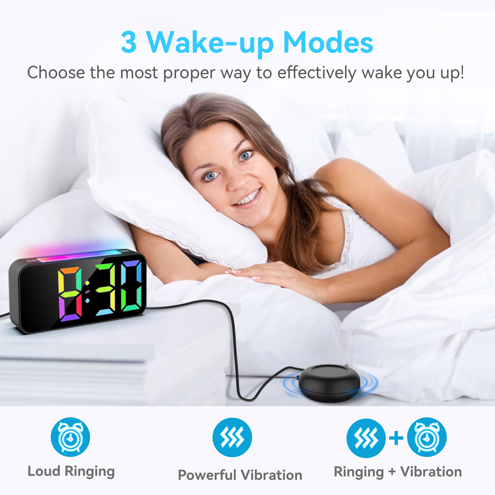Amazon Cross Border RGB Magic Night Light LED Alarm Clock with Vibrator LED Colorful Digital Luminous Clock Rattle