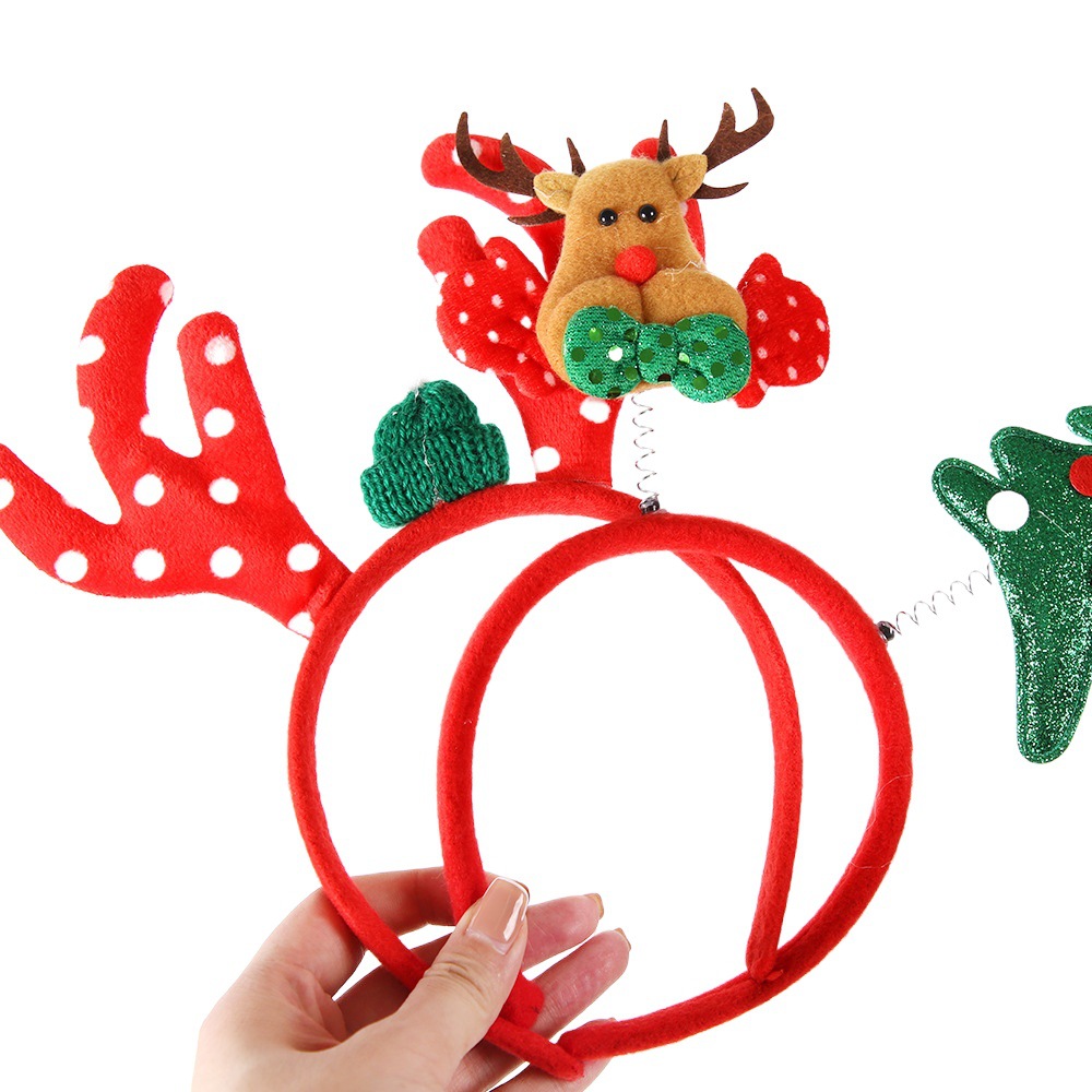 Christmas Headband Small Tree Elk Antler Five-Pointed Star Headband Christmas Party Decorations Kidsren's Headband Head Buckle Sequins