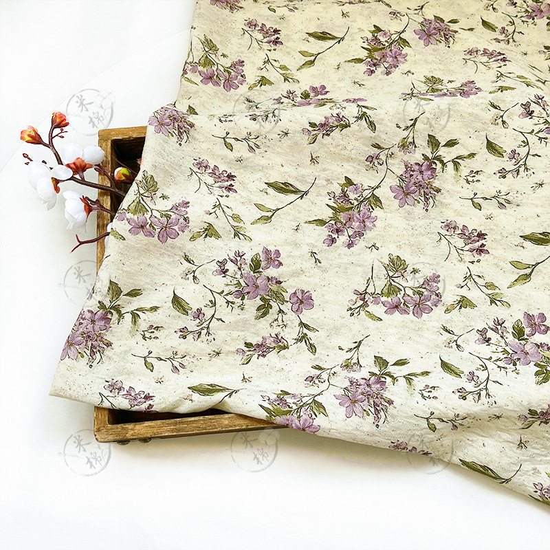 Violet floral digital printed fabric, brocade cotton fabric, cheongsam dress, top, Hanfu handmade DIY fabric