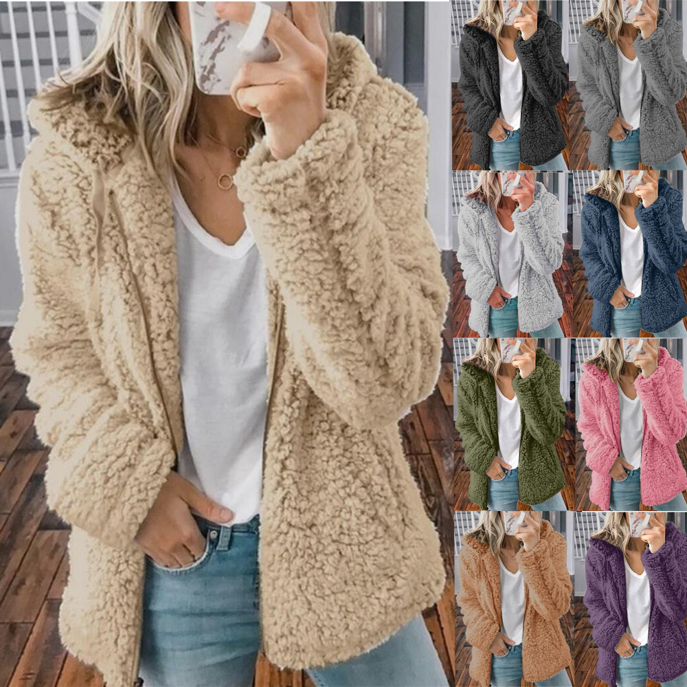 Cross-border Amazon wish Europe and the United States cross-border foreign trade new women's hooded woolen wool autumn and winter jacket coat