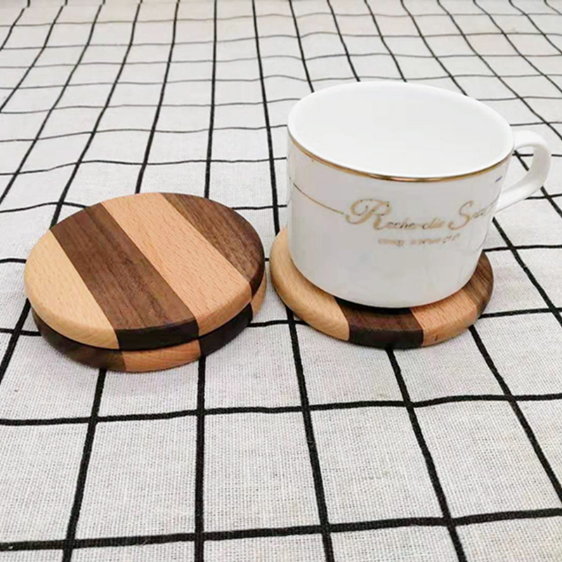 Picture of Creative Wooden Coaster Logo Engraved Fixed Wooden Tea Tray Cup Holder Tea Mat Wooden Tea Holder Japanese Heat Insulation Mat