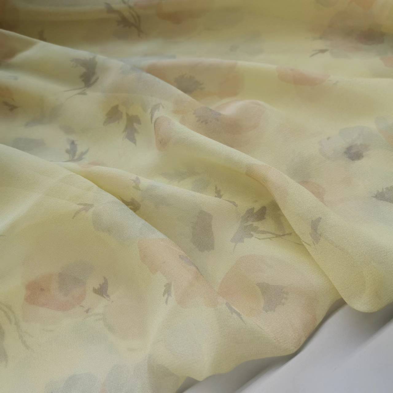 Light yellow 8 Mmi Sang silk print Georgi fabric wide fashion dress silk fabric