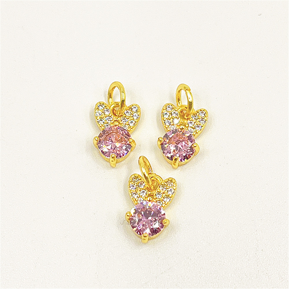 Picture of Niche exquisite copper micro inlay color zircon rabbit ear necklace pendant versatile color preserving electroplating jewelry DIY accessories