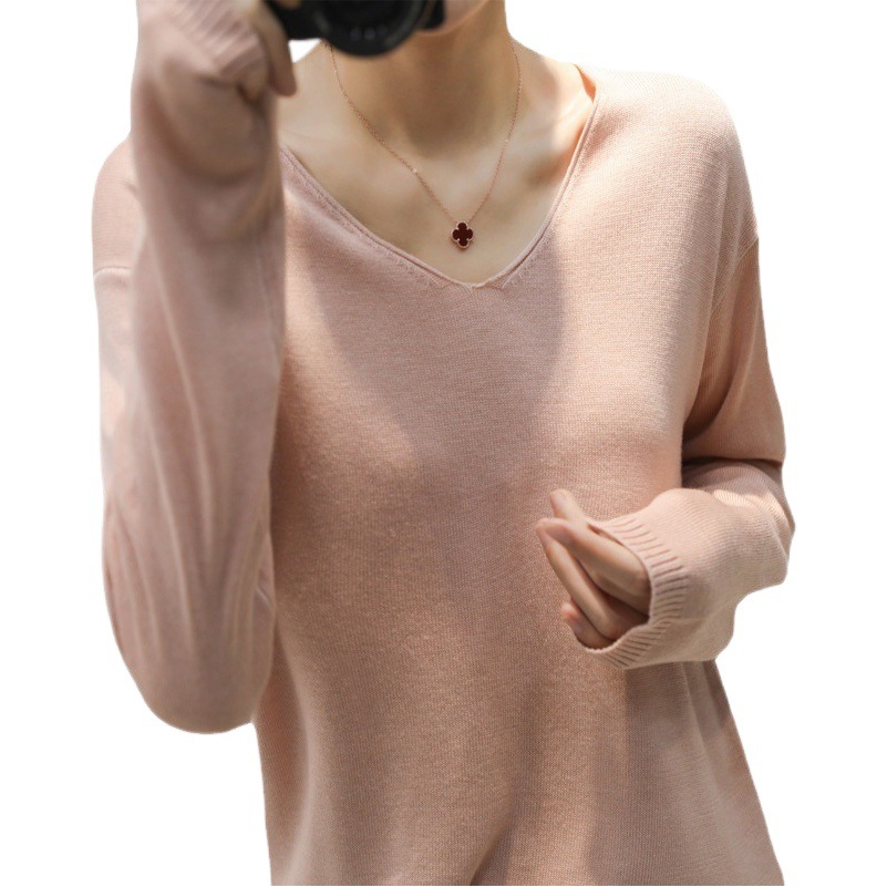 Autumn and Winter inner wear women's long-sleeved bottoming shirt T-shirt 2022 New loose V-neck sweater thin wool knitted top fashion