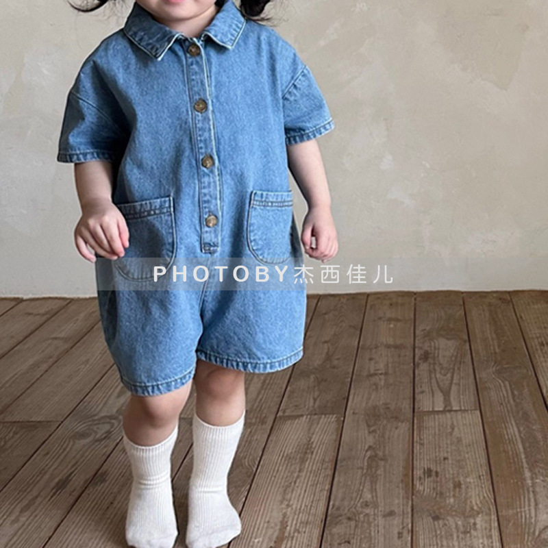 Summer Korean-style Unisex Children's Wear Denim-style Shorts Infant and Young Children's Jardin Out-of-home Casual Climbing Fashion