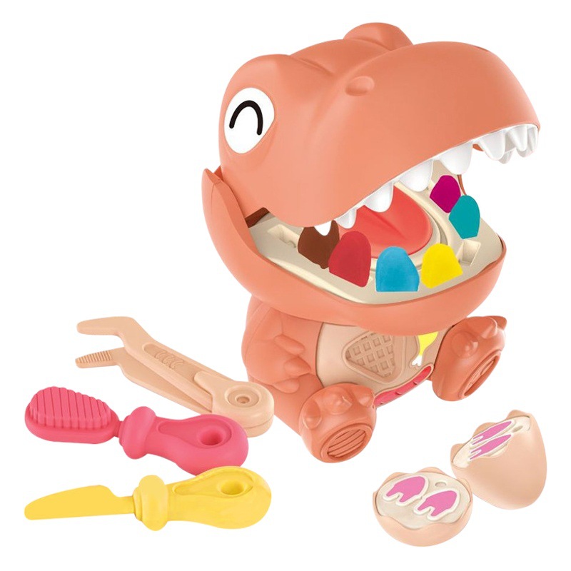 Cross-border children's Plasticine clay mold suit tooth extraction and tooth filling colored clay dentist dinosaur play house toy