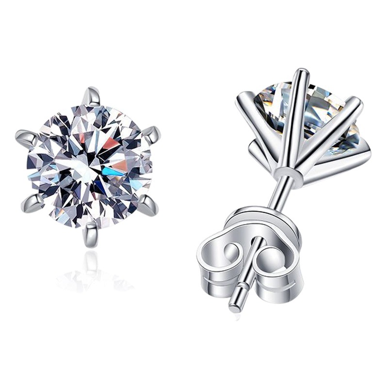 S925 Silver Earrings Men's and Women's Thread Earrings Moissanite Earrings Tiger Claw Six-claw Earrings Platinum Plated Mosan Drill Earrings