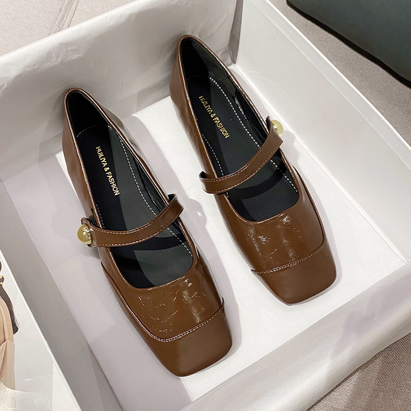 Huiliya Flats Mary Jane Shoes Flats Women's Shoes Small Fragrant Style Buckle Flats Heel Soft Sole Scoop Shoes Women W506-1