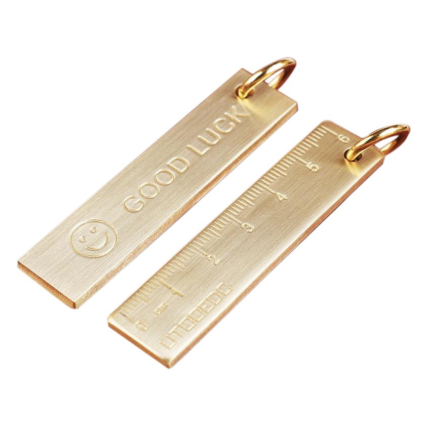 6cm Small Copper Ruler Pure Brass Portable Metal Straight Ruler Retro Keychain Number Plate Pendant Thickened Smiley
