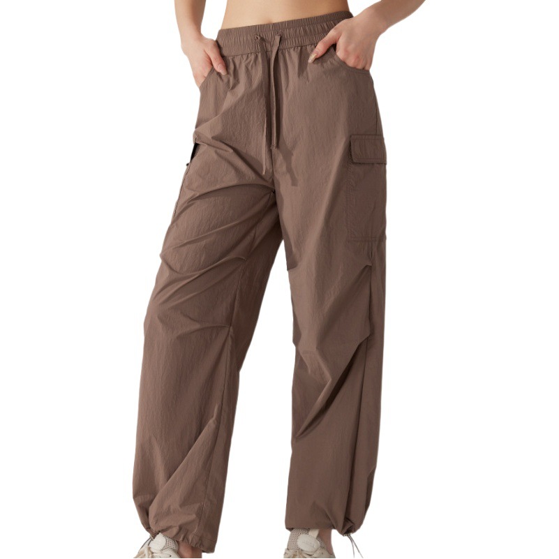 Three-proof Charge Pants Loose Straight Sportswear Pants Women's High Waist Drawstring Fitness Wide Leg Pants Casual Running Yoga Pants Spring