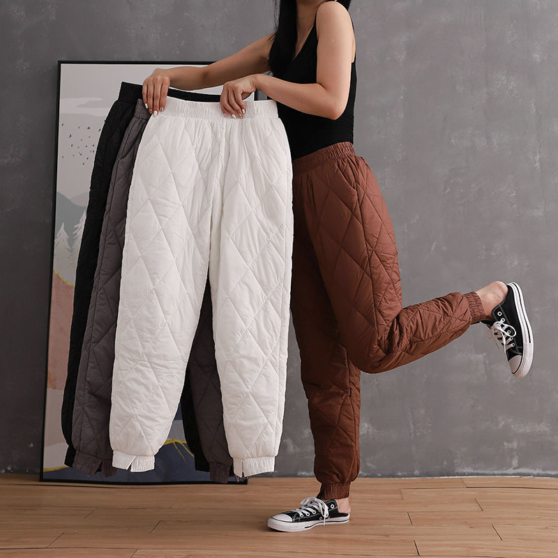 Down Cotton Pants Women's Outer Wear 2024 Fall/Winter New High Waist plus size Thickened Loose Casual Pants Warm Pants for Women
