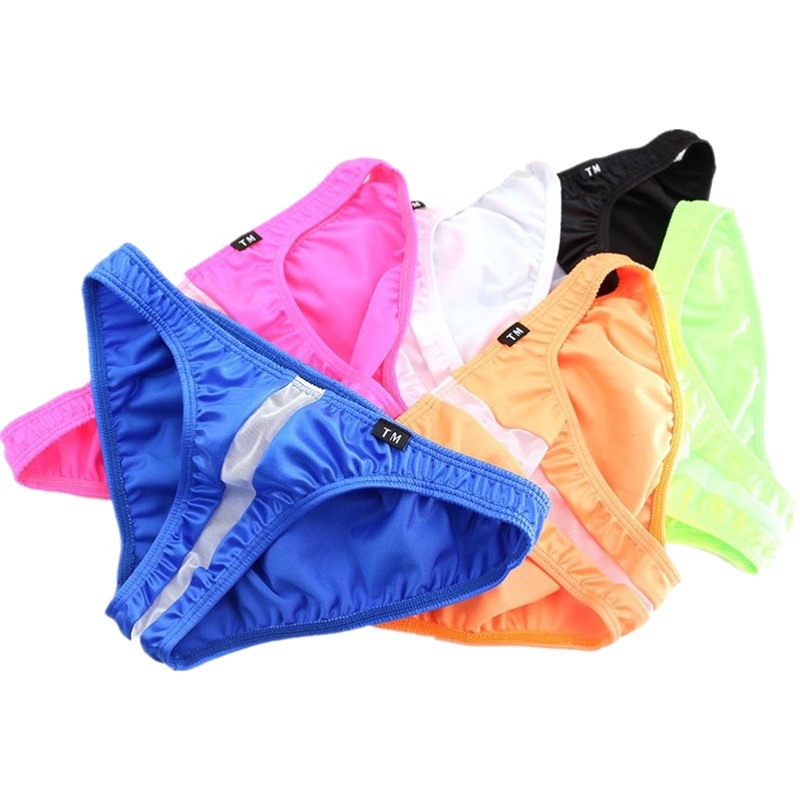 Men's briefs Ice Silk thin silky middle mesh transparent high stretch seamless sexy quick-drying breathable Men's Underwear