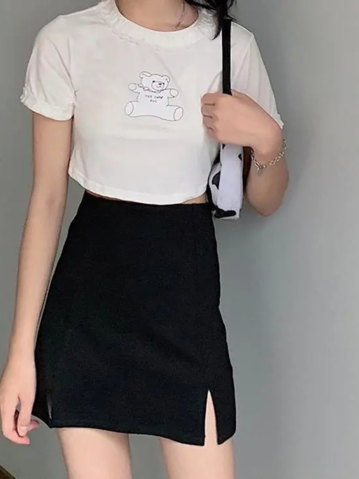 Black High Waist Split Skirt Women's Summer 2024 New Casual plus size Slimming A- line Fashion Hip Skirt