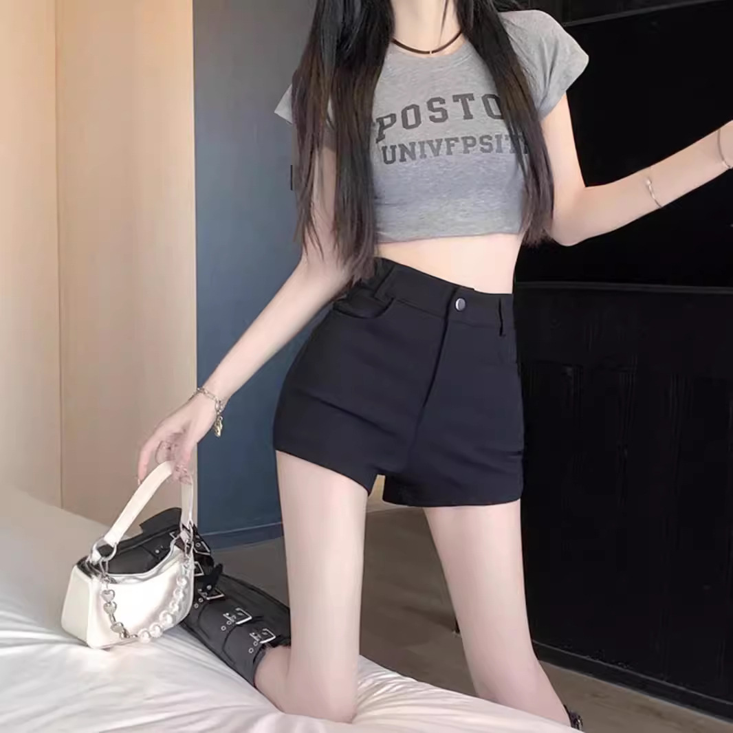 Black Hot Girl Hot Pants Belt Casual Shorts Women's Summer High Waist Slimming Straight Leg Wide Leg Pants Outer Wear Three-point Pants
