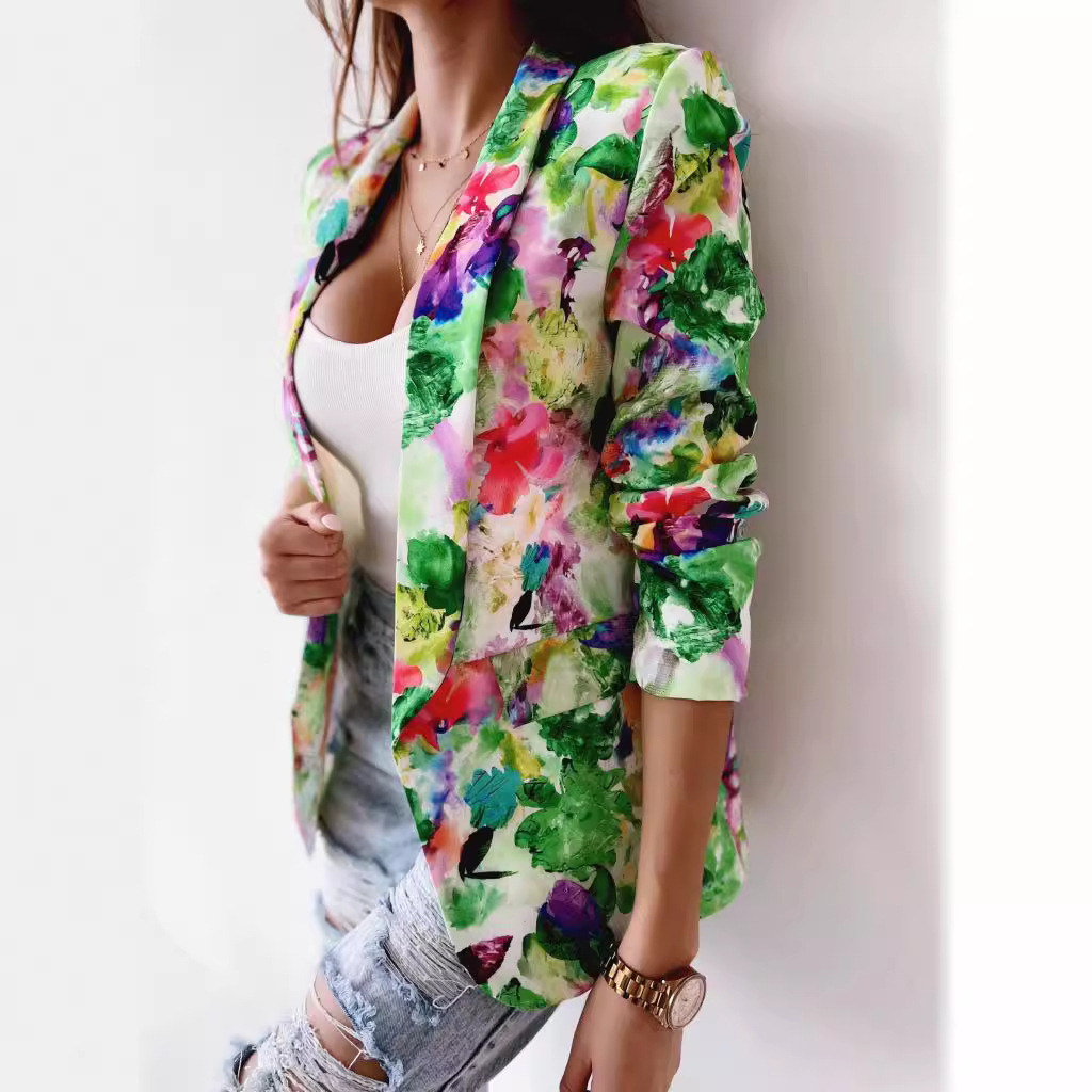 Cross-Border Foreign Trade Women's Clothing Amazon Popular European and American New Fashion Printed Spring Coat Casual Small Suit