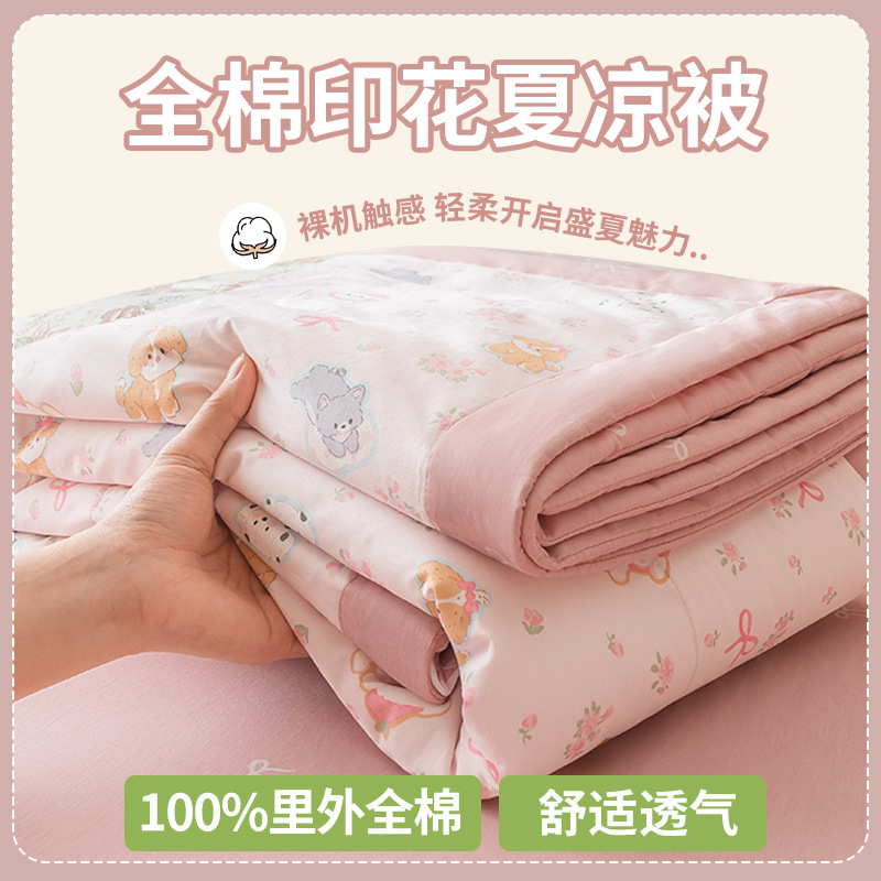 Picture of Class a small fresh cotton summer cool quilt four-piece summer cotton air conditioning quilt student dormitory summer quilt quilt core ~