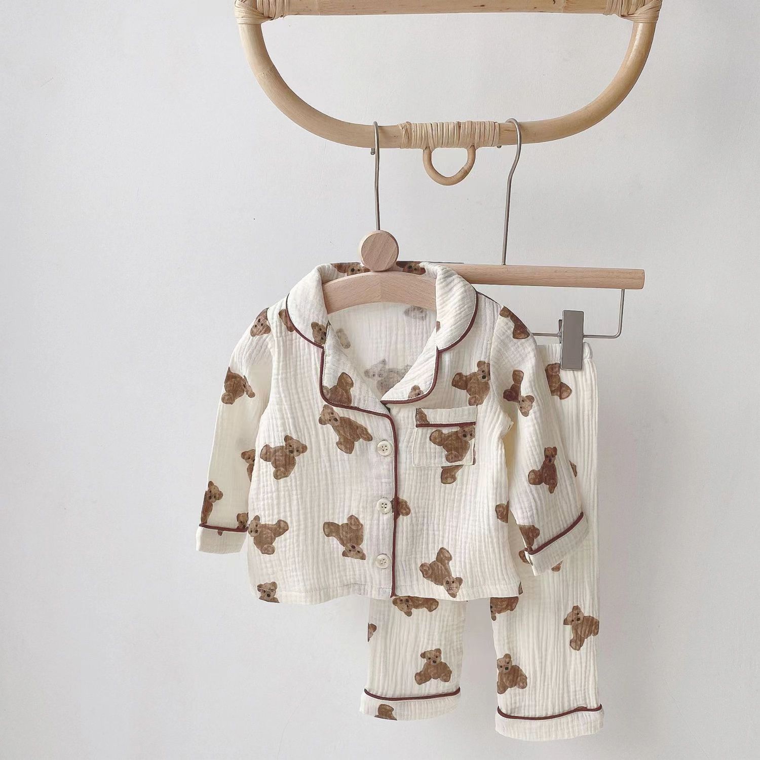 Picture of Zhongda Children's Pajamas Spring and Autumn Long Sleeve Trousers Baby Bear Split Cardigan Autumn Clothes Baby Thin Outer suit