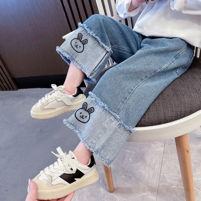 Picture of Best-Selling Spring Straight Pants for Girls, Fashionable Outer Wear for Baby Girls, Spring & Fall Children's Jeans, Wide-Leg Pants