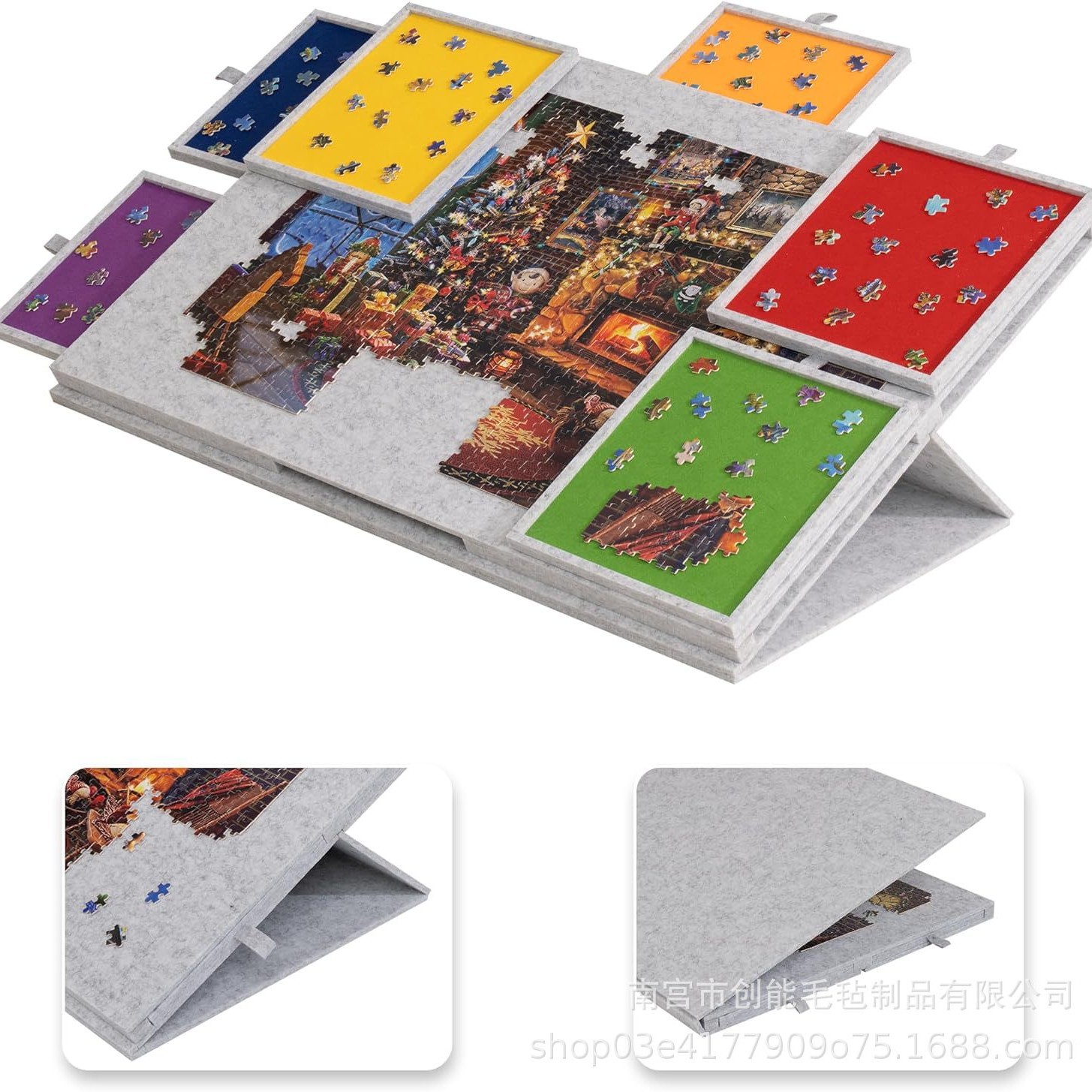Cross-Border Puzzle Table Kidsren's Puzzle Table Board with Bracket Cover 6 Drawers Portable Puzzle Board Classification Board