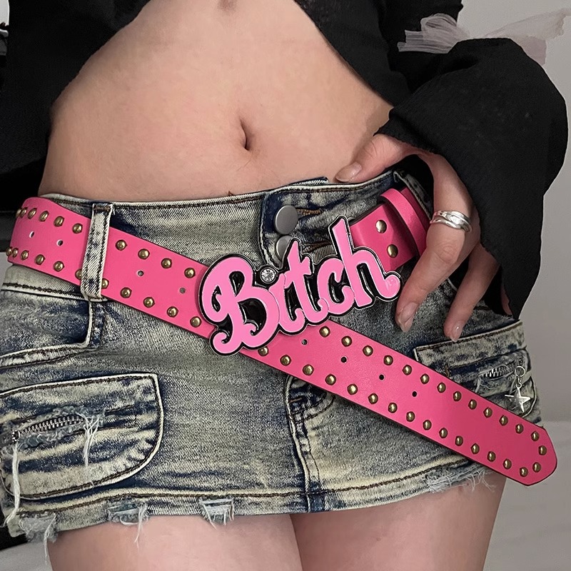 Y2K Millennial Hot Girl European and American Style Street Letter Pink Belt Women's 2025 New Ins Subculture Belt Easiest for Match