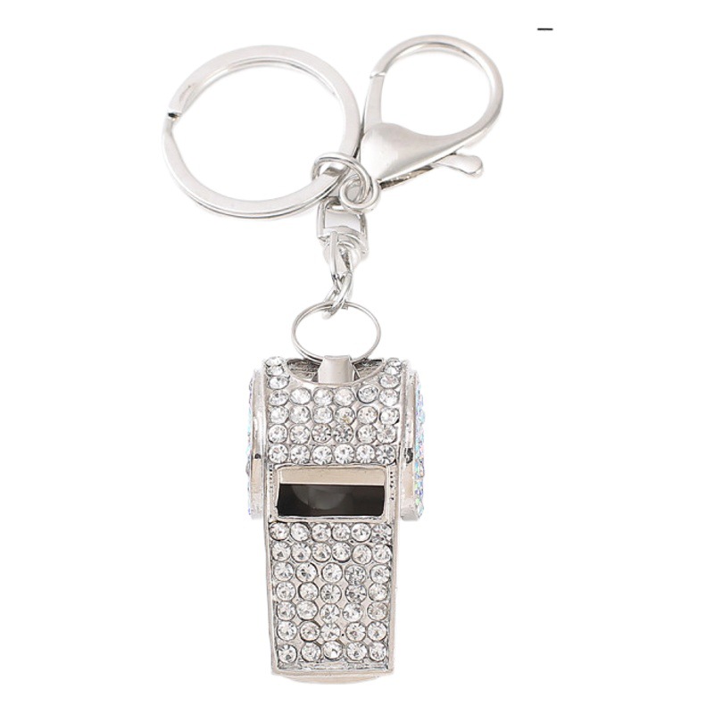 Beautiful rhinestone double-layer whistle keychain metal crystal whistle car pendant key ring buckle small gift in stock