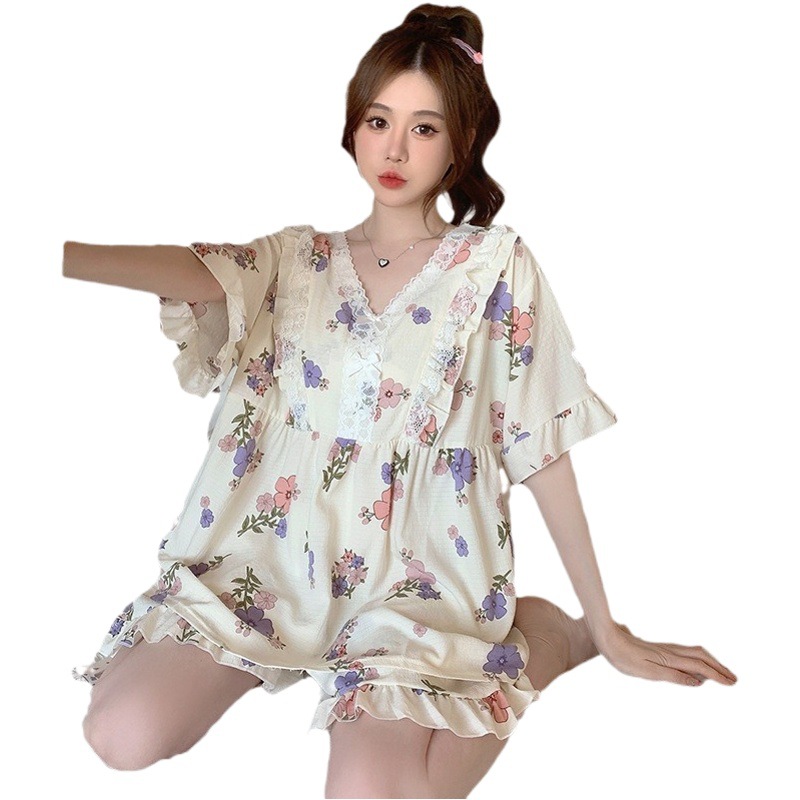 Pajamas Women's Summer Foam Cute Sweet Short Sleeve with Chest Pad Plus Large Size Fat MM Outwear Home Clothes