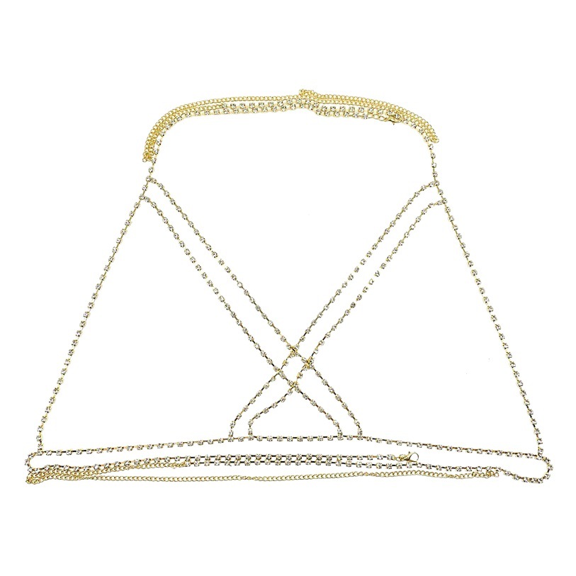 European and American sexy chest chain cross rhinestone sexy bohemian beach necklace cross body chain cross-border generation hair