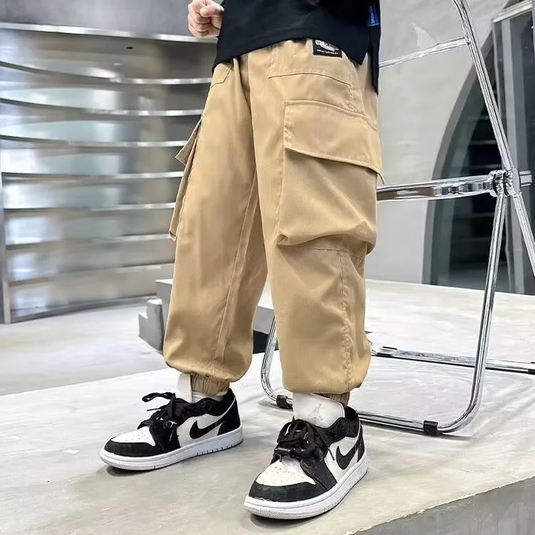 Children's khaki overalls spring boys' pants spring and autumn 2023 new large children's western style thin style