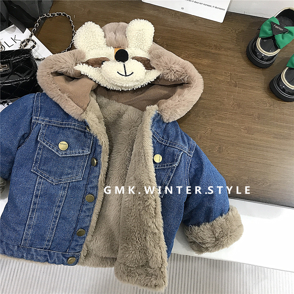 Picture of Boys' and girls' winter clothes cartoon Denim coat new baby children's clothing fleece-lined children's winter western style coat for foreign trade