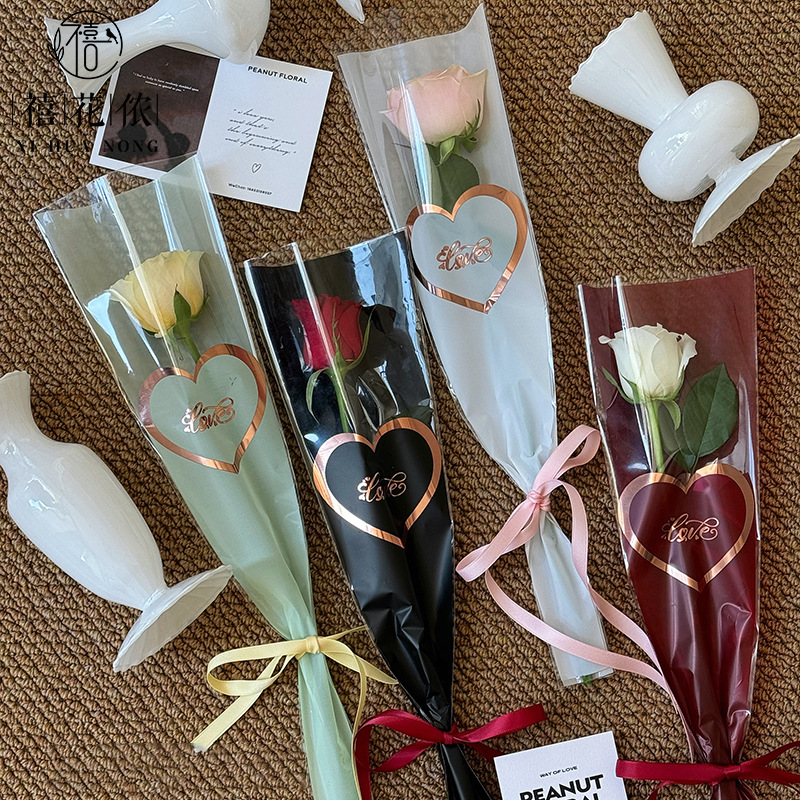 Xi Hua Nong Tanabata Valentine's Day New Chinese Love Bronzing Flower Wrapping Paper Plastic opp Romantic Flower Shop Flower Art