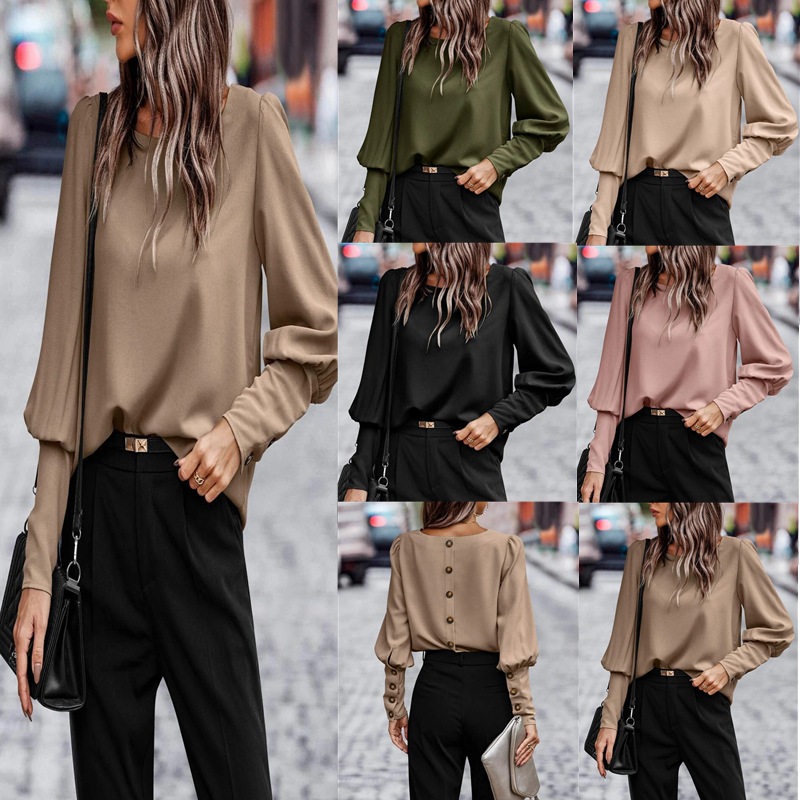 2025 Europe and America Amazon independent station cross-border women's autumn and winter new shirt women's temperament commuter long sleeve top women