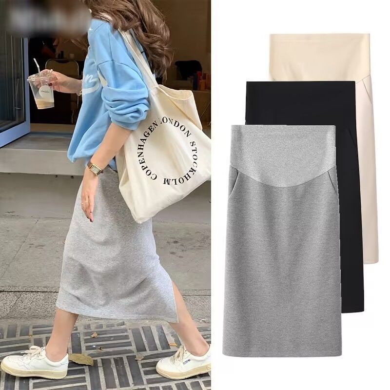 Pregnant Women's Korean-style Simple Solid Color All-match Midi Loose plus size Adjustable Belly-covering Temperament Pregnant Women's Dress