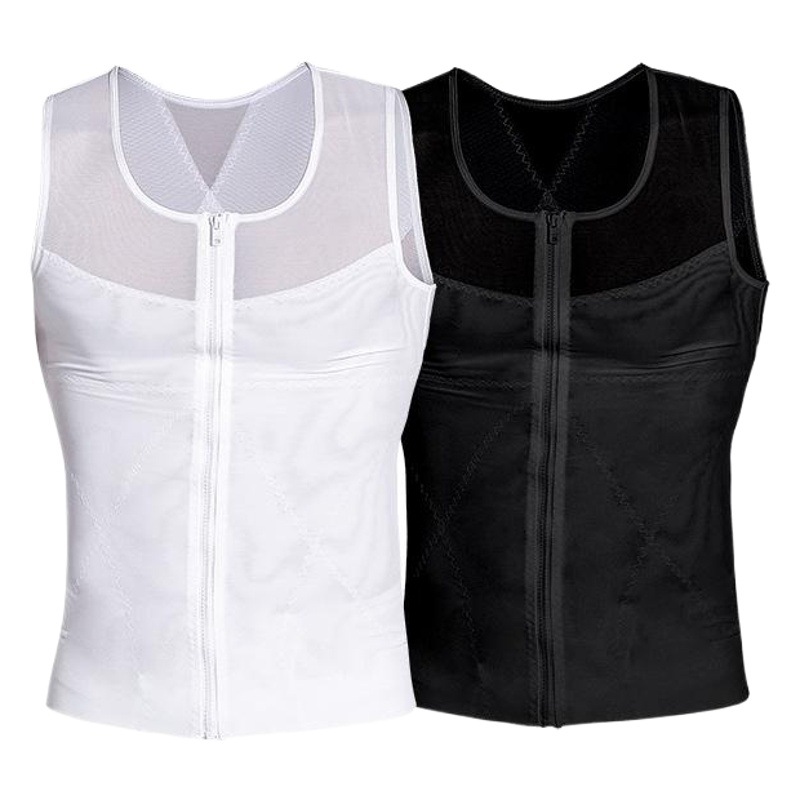 Manufacturers Europe and the United States high elastic breathable men's mesh zipper body-shaping clothing thin-breasted adjustable chest abdominal slim vest