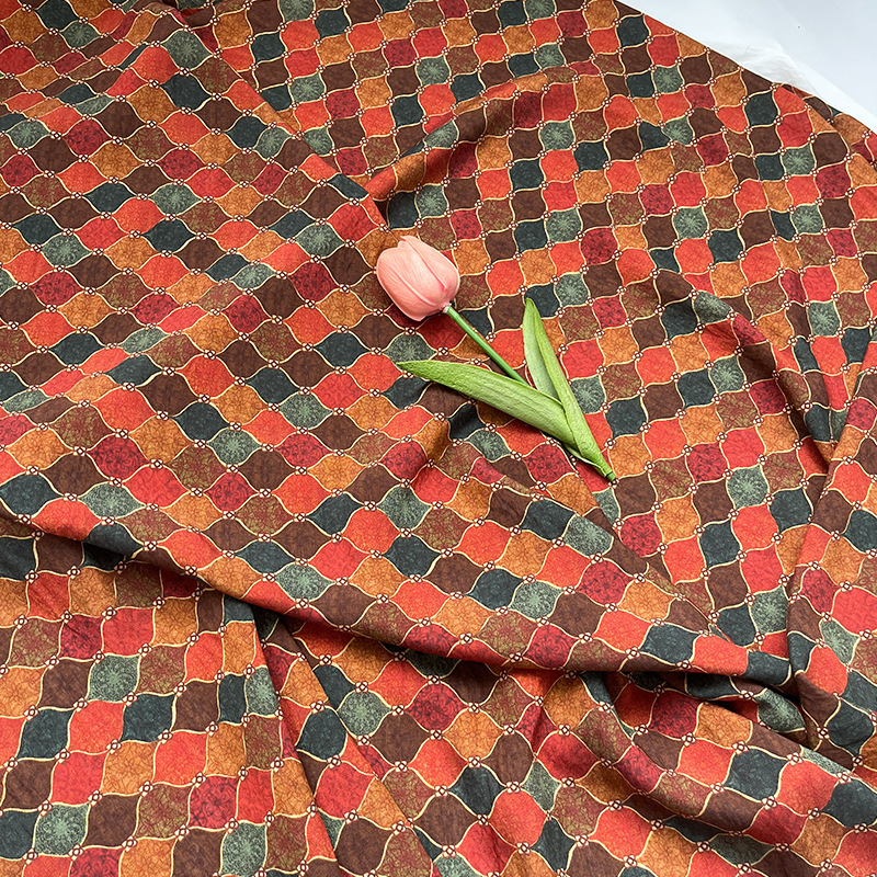 Colorful Diamond Digital Printed Fabric New Chinese Style Brocade Cotton Fabric Cheongsam Dress Top Han Dynasty Fabric