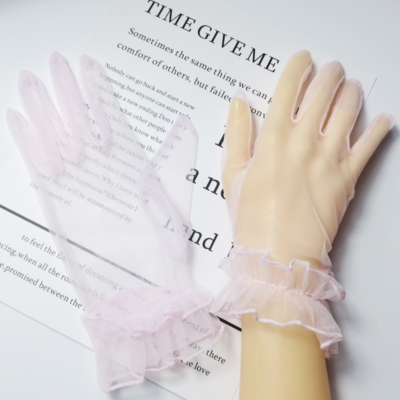Picture of Transparent Short COS Gloves play Colorful Mesh Bag Finger Wedding Evening Dress Sexy Accessories Black Lace DIY