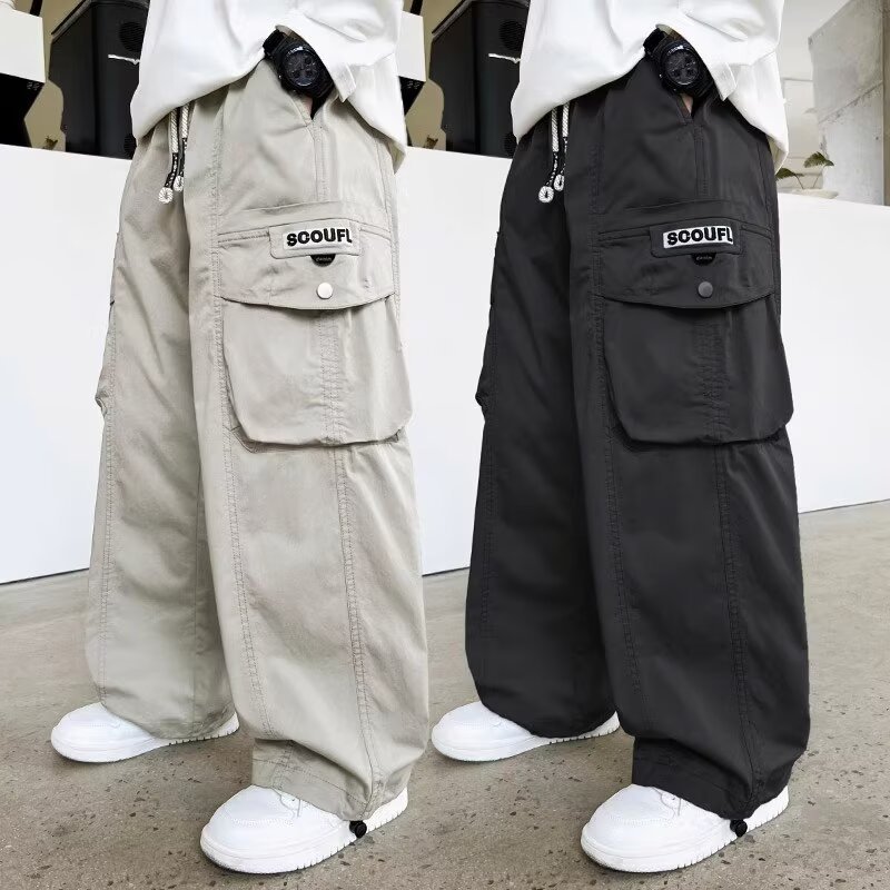 Boys' Pants Spring and Autumn 2025 New Casual Children's Workwear Pants Street-blowing Trendy Big Children's Casual Hip-hop Trousers