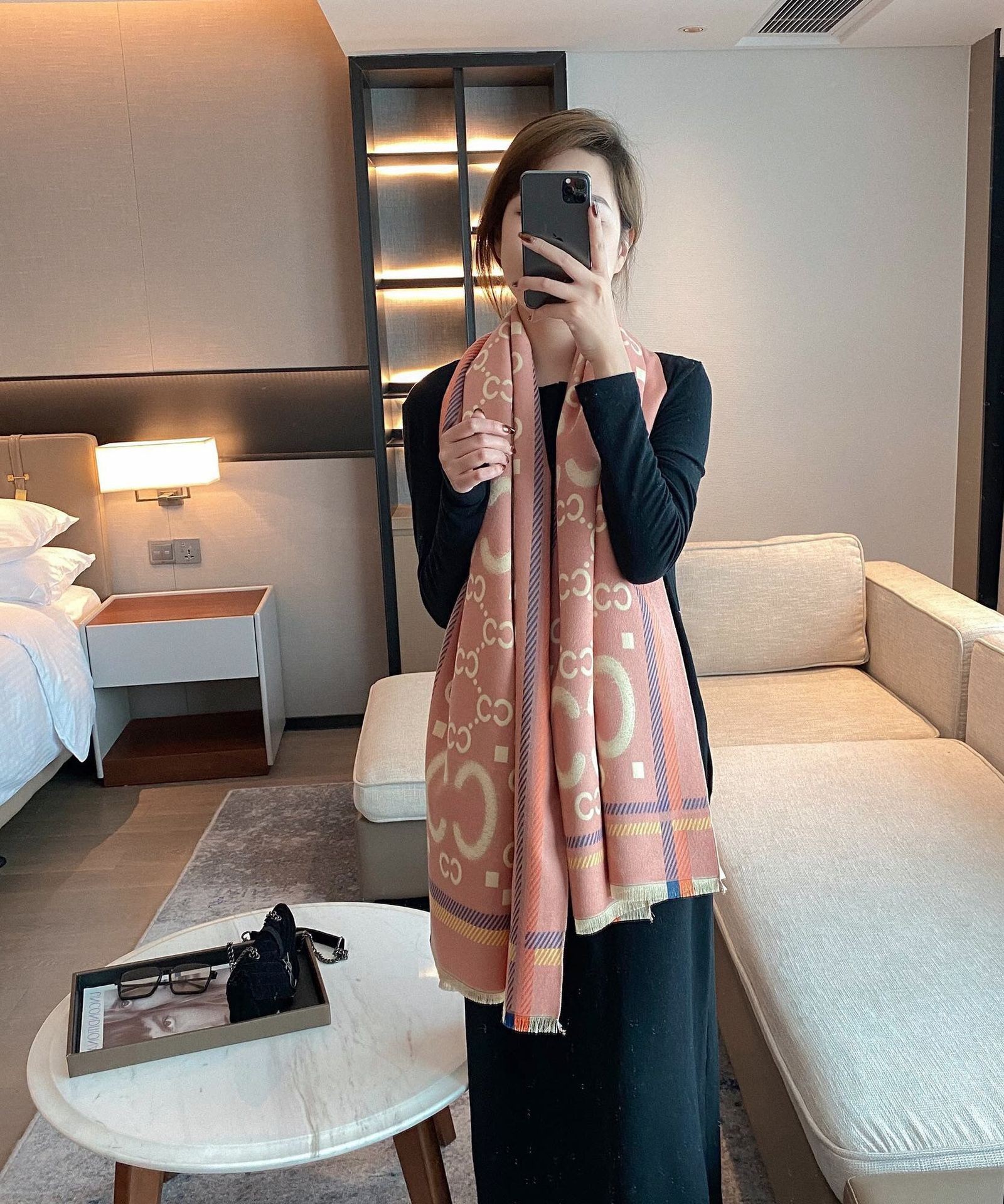 Picture of 2024 New Fashionable Big-Name Versatile Orange High-End Wool Cashmere Shawl Scarf for Women Winter Dual Use
