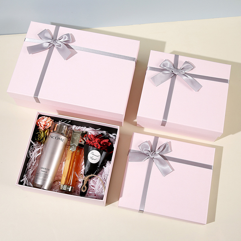 Pink Bow Gift Box, Popular Birthday Gift Box, Lid and Base Empty Box, Lipstick Packaging Box, Gift Box