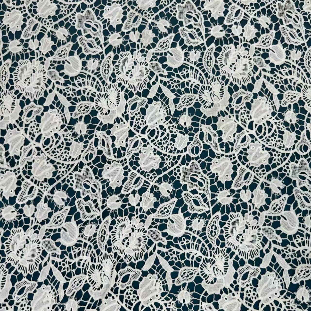 Picture of New high-grade white hollow milk silk water soluble lace fabric wedding dress dress milk silk embroidery lace