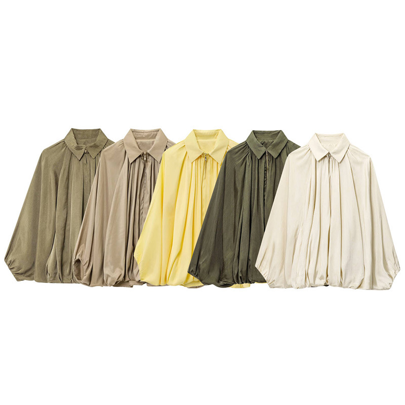 Women's Solid Color Fashion Puff Shirt Jacket Coat 2025 Spring and Autumn New European and American Style Lapel Long Sleeve Top