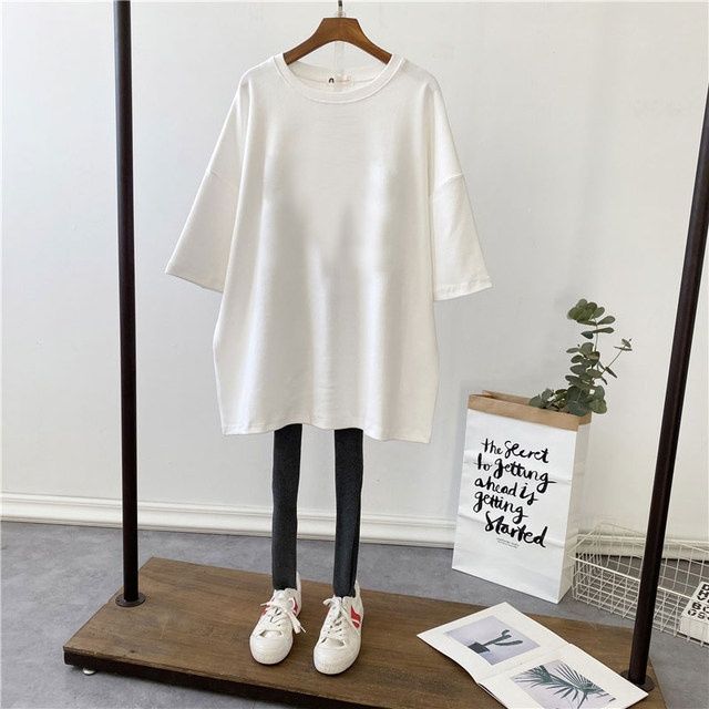 Picture of Pregnant Women's Summer Top T-shirt Mid-length Pure Cotton Short-sleeved Pregnant Women's T-shirt Loose plus size Korean Fashionable Base Shirt for Summer