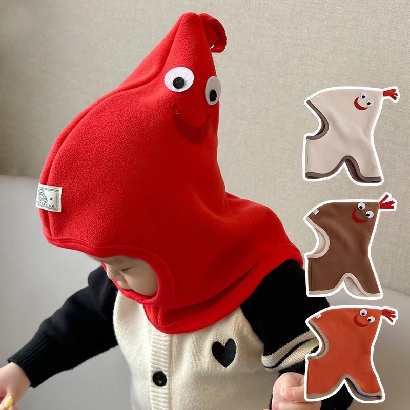 Cute Rooster Hat for Boys and Girls, Baby Embroidered Thermal Fleece Warm Headscarf and Scarf Integrated Hat, 24 Autumn and Winter Cartoon Style