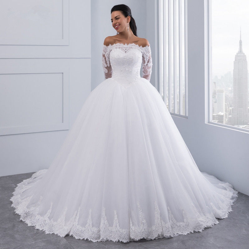 Picture of High-End Wedding Dress 2025 New One-Shoulder Long-Sleeved Bride Wedding Slim Waist Slimming Look Lace Large Tail