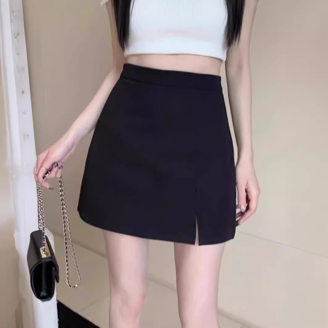 2024 Spring New plus size chubby girl skirt women's high waist slimming irregular skirt black A- line hip skirt