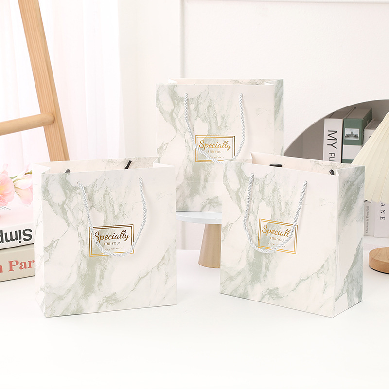 Picture of in stock Grey Marble Tote Bag Simple Business Tote Bag Square Gift Bag Hand Gift Bag Paper Bag