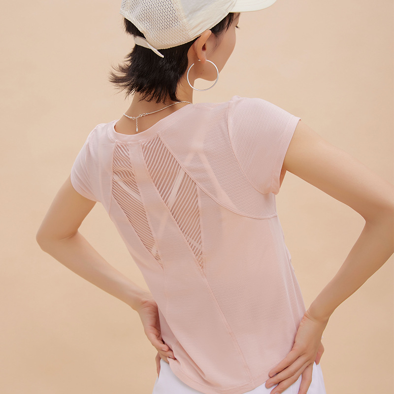 Pleated Sports Short-sleeved Women's Quick-drying Beautiful Back Loose Yoga Clothes Top 2025 New Summer Thin T-shirt Blouse