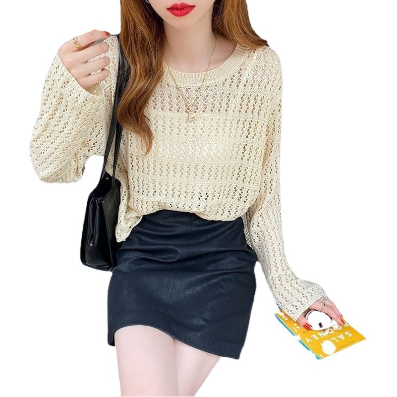 Hollow-out Knitwear Women's New Early Spring 2023 Explosions Spring and Summer Thin Loose Outer Wear Sweater Air-conditioning Shirt Top Women